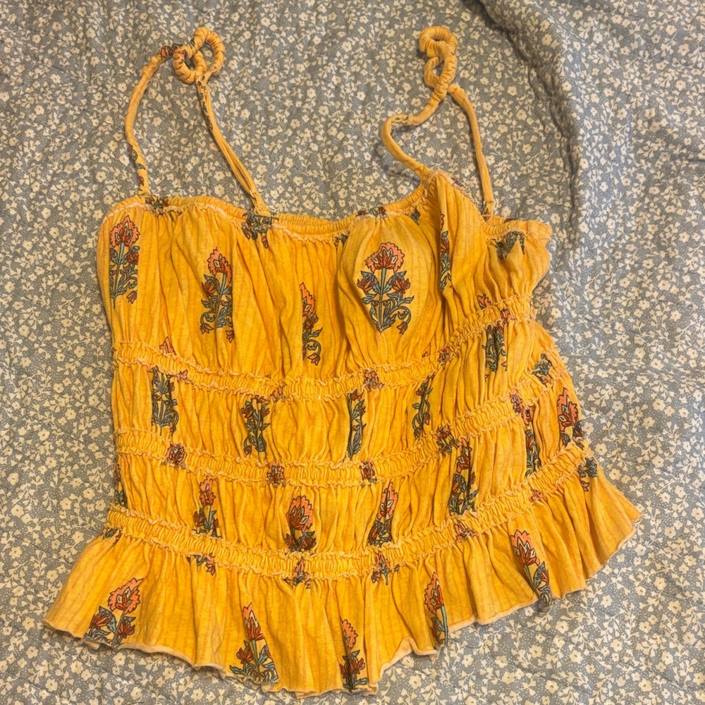 We The Free Yellow Floral Smocked Camisole